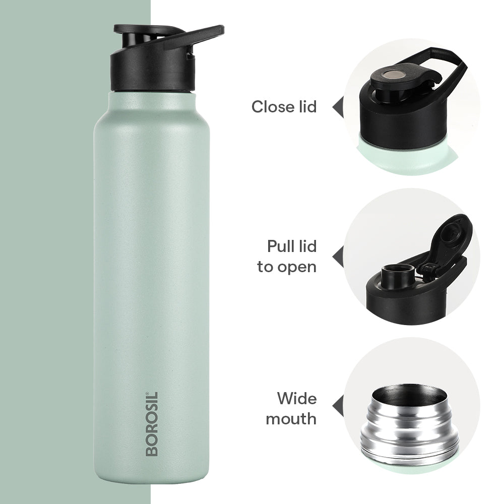 Borosil SipFresh SS Single Wall Bottle, Mint, 1 L