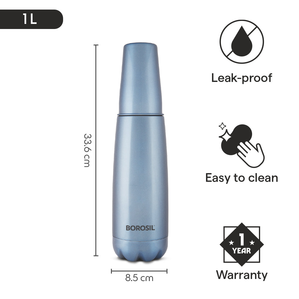 Bolt Vacuum Insulated Bottle with Drinking Glass, Blue