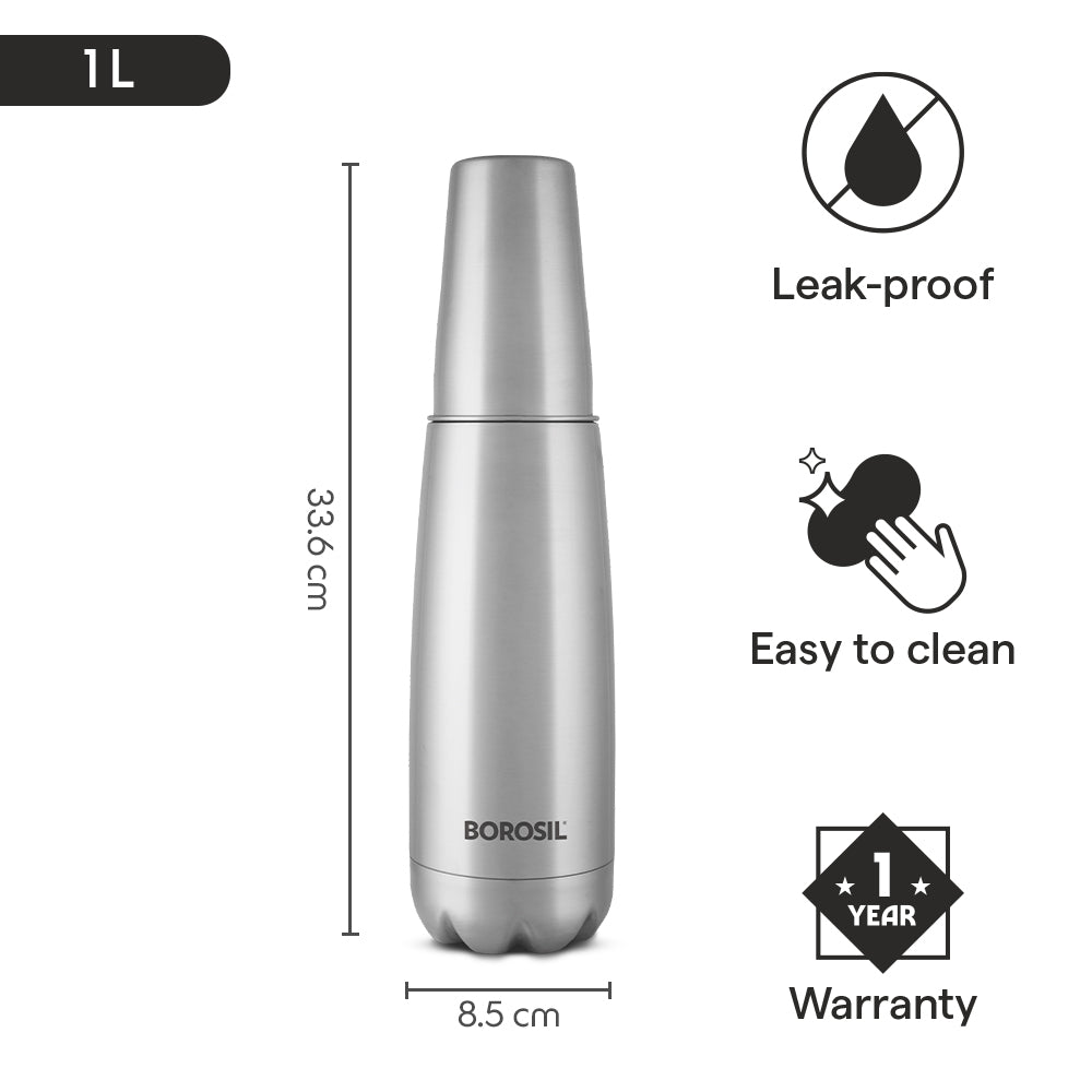 Bolt Vacuum Insulated Bottle with Drinking Glass, SS