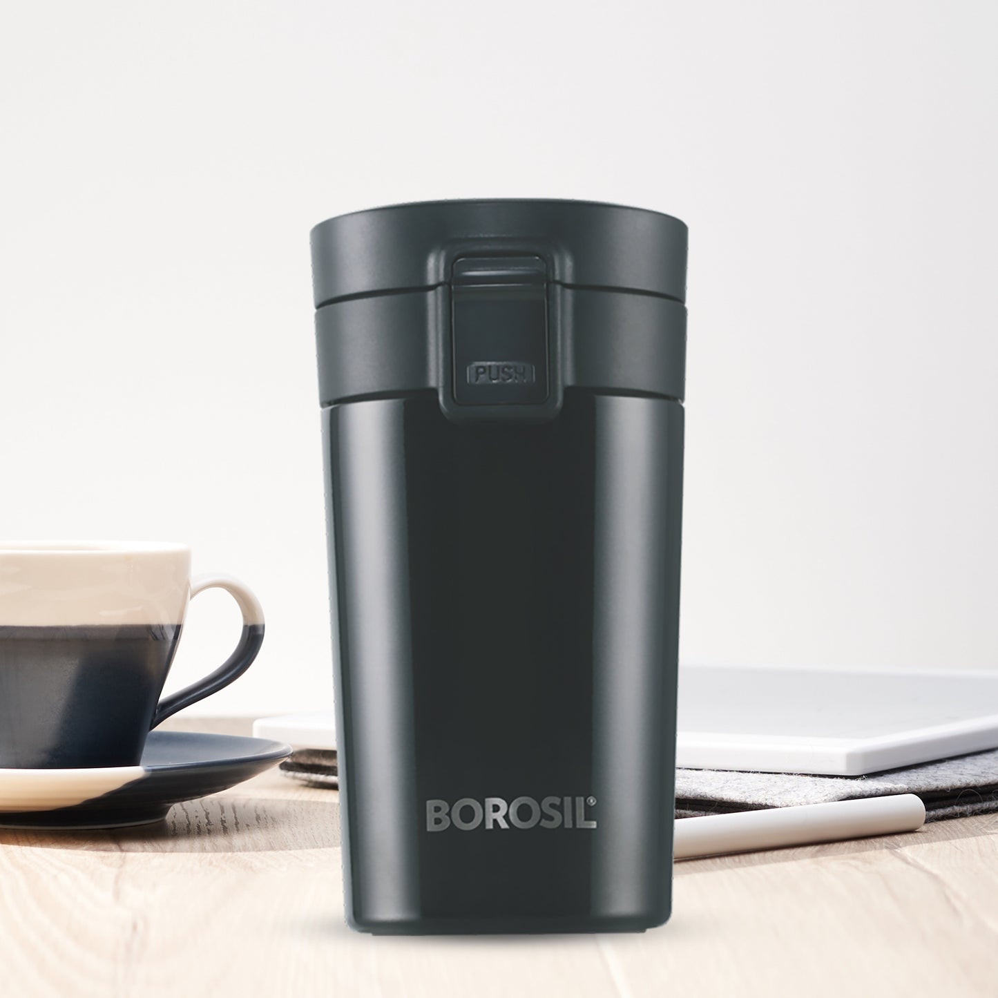 Borosil Coffeemate Insulated Mug-Personalise, Black, 380ml