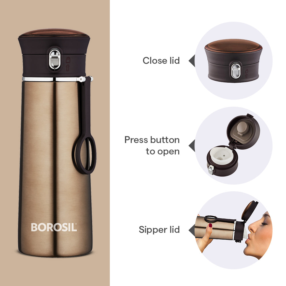 Borosil Travelease Brown Personalise, 360ml