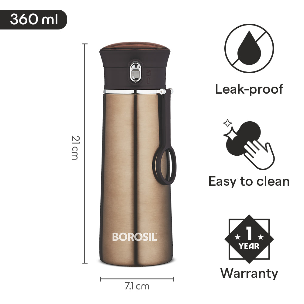 Borosil Travelease Brown Personalise, 360ml