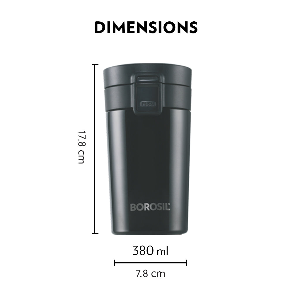 Borosil Coffeemate Insulated Mug-Personalise, Black, 380ml