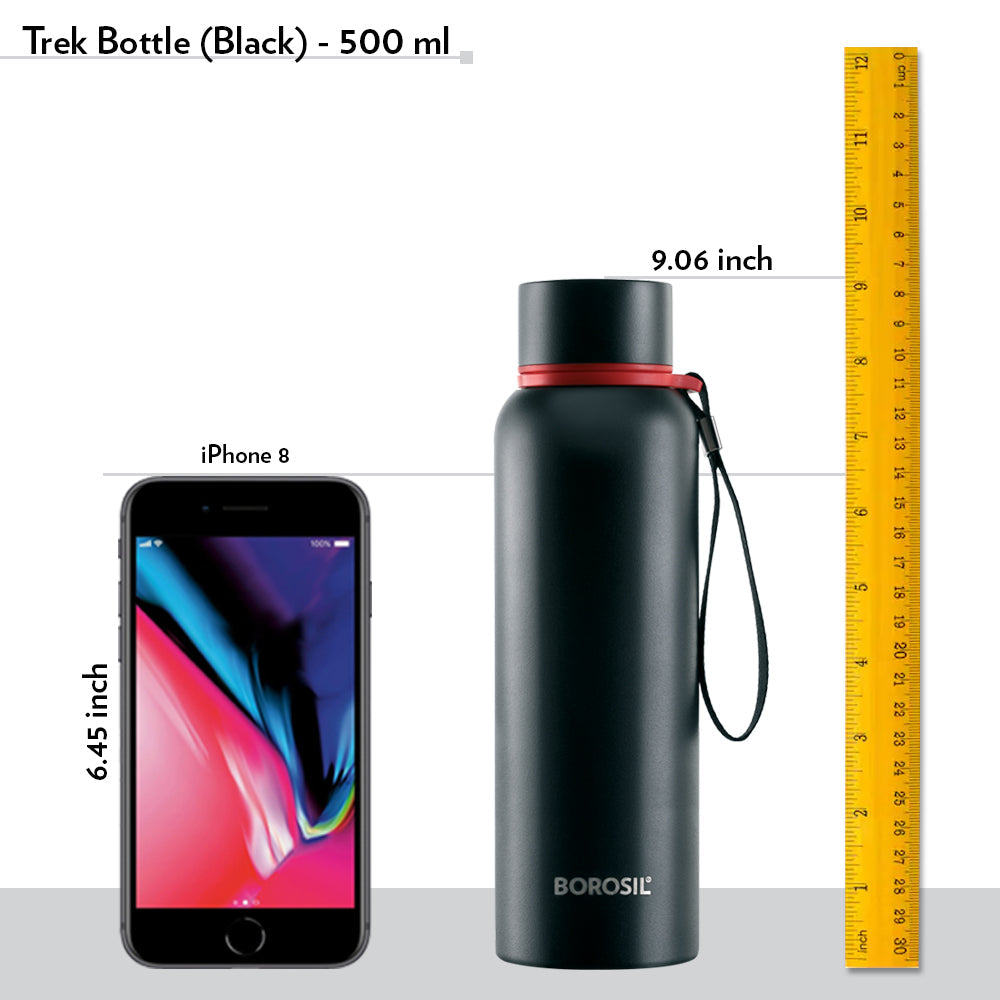 Borosil Trek Black Personalise, 500ml