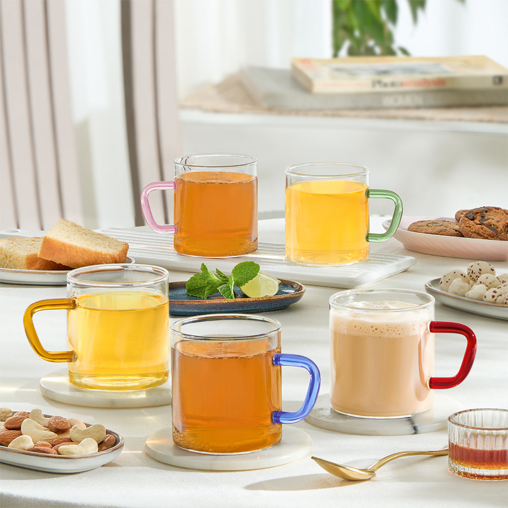 Borosil Brown Vision Classic Mug Set, 190ml x 6