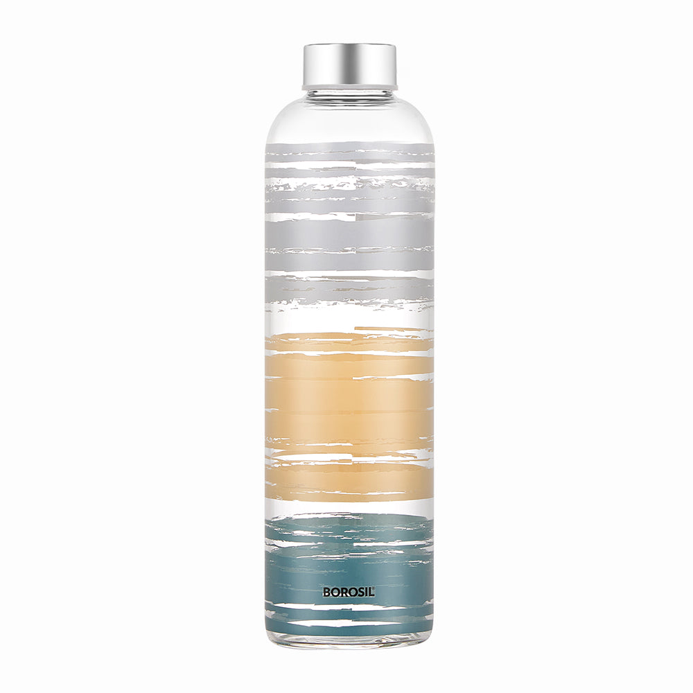 Glance Glass Bottle w Narrow Mouth, Silver Lid, 1L