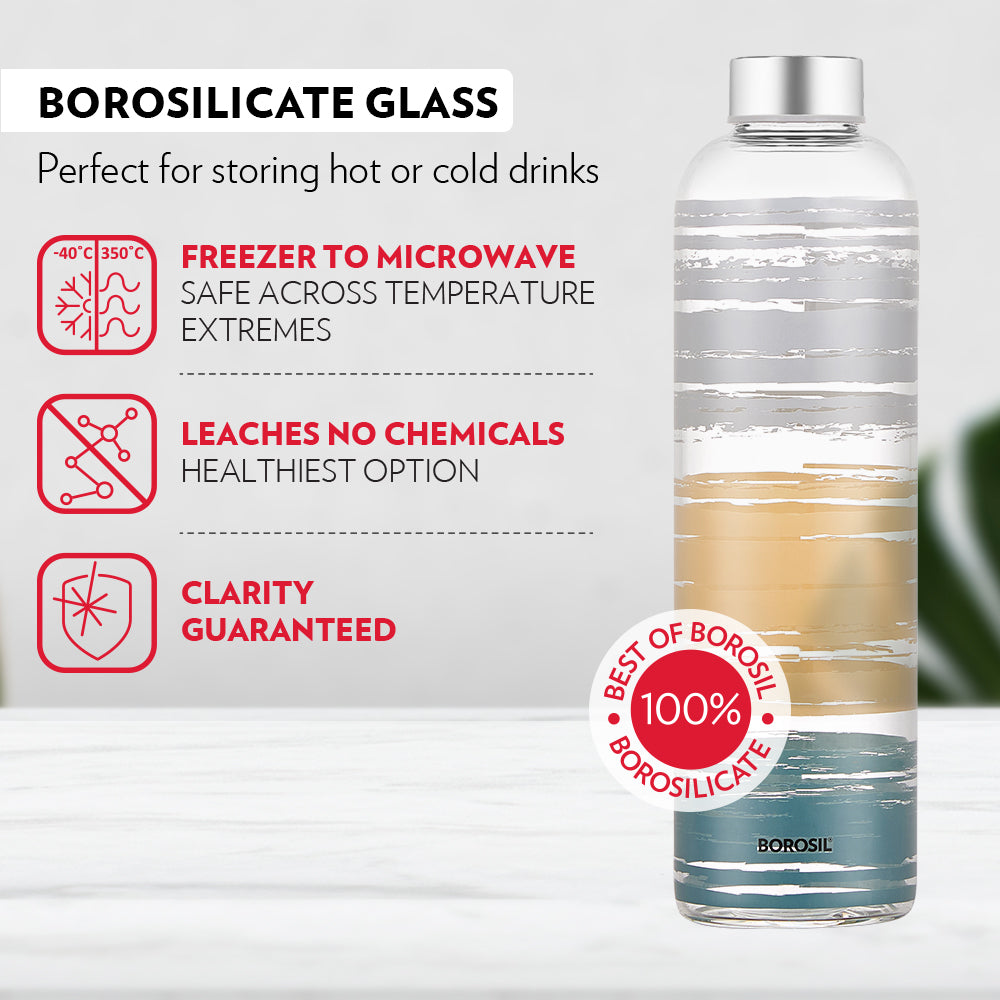 Glance Glass Bottle w Narrow Mouth, Silver Lid, 1L