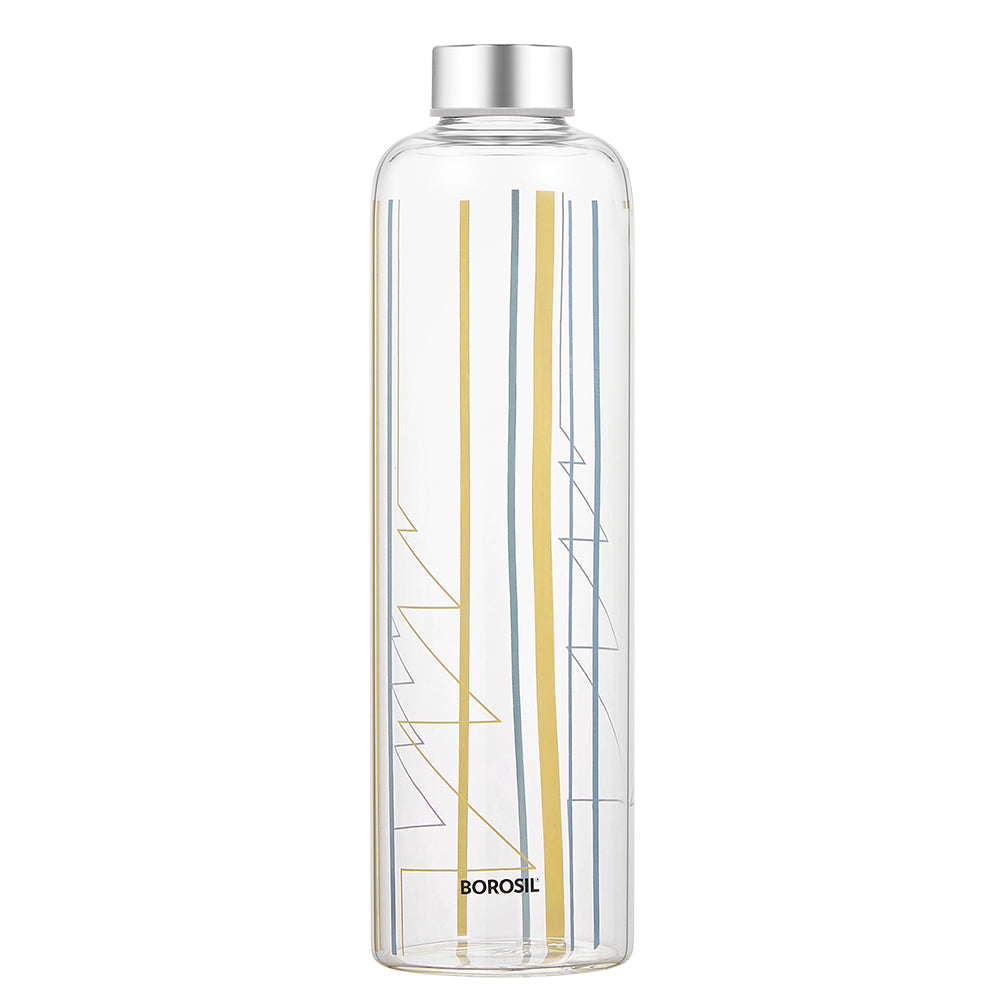 Sintra Glass Bottle w Narrow Mouth, Silver Lid, 1L