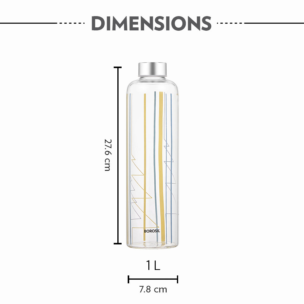 Sintra Glass Bottle w Narrow Mouth, Silver Lid, 1L