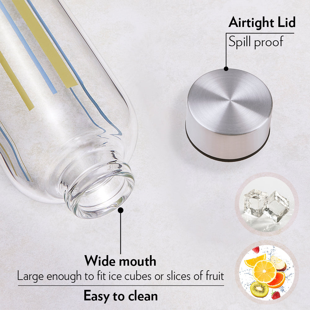 Sintra Glass Bottle w Narrow Mouth, Silver Lid, 1L