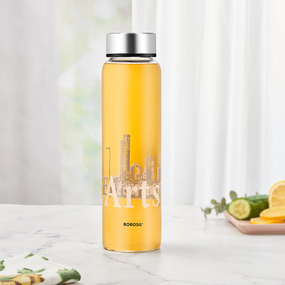 Roma Glass Bottle w Wide Mouth, Silver Lid, 1L