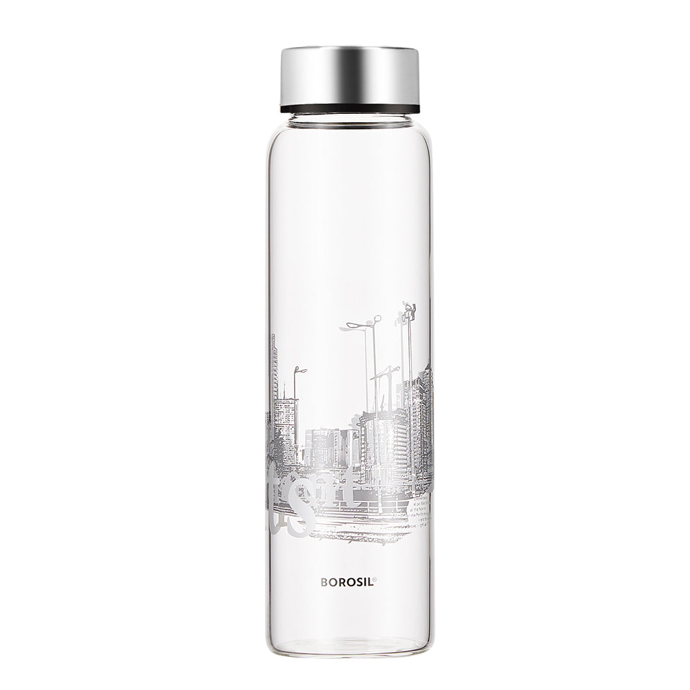 Roma Glass Bottle w Wide Mouth, Silver Lid, 1L