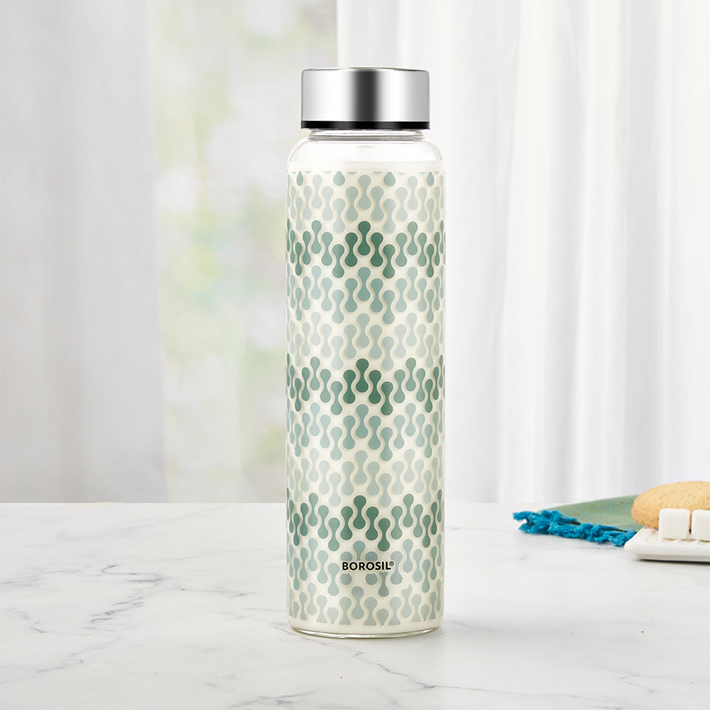 Borosil Vista Glass Bottle with Silver Lid , 1 L