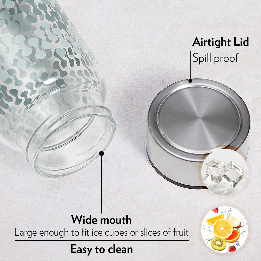 Vista Glass Bottle w Wide Mouth, Silver Lid, 1L