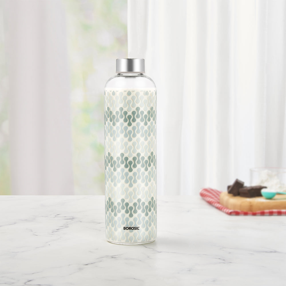 Vista Glass Bottle w Narrow Mouth, Silver Lid, 1L