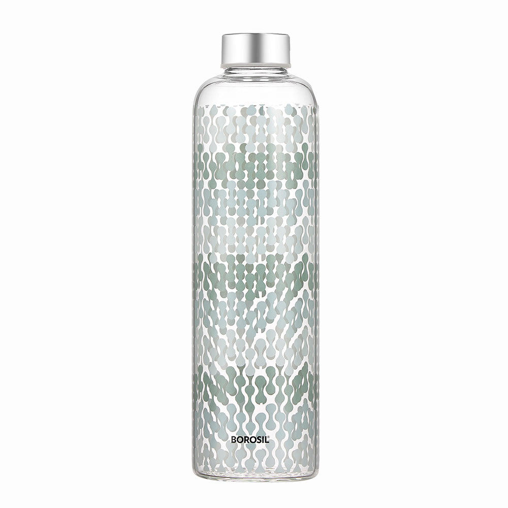 Vista Glass Bottle w Narrow Mouth, Silver Lid, 1L
