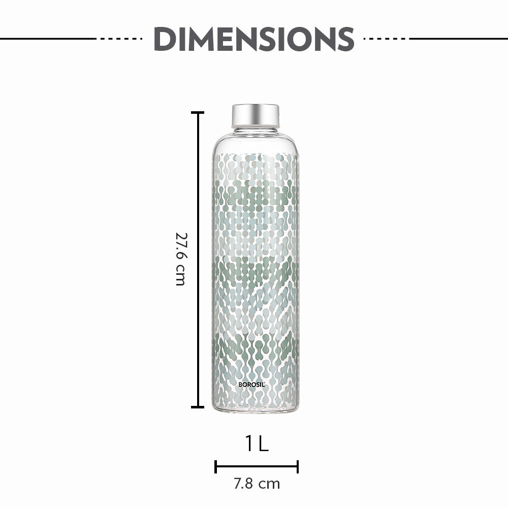 Vista Glass Bottle w Narrow Mouth, Silver Lid, 1L