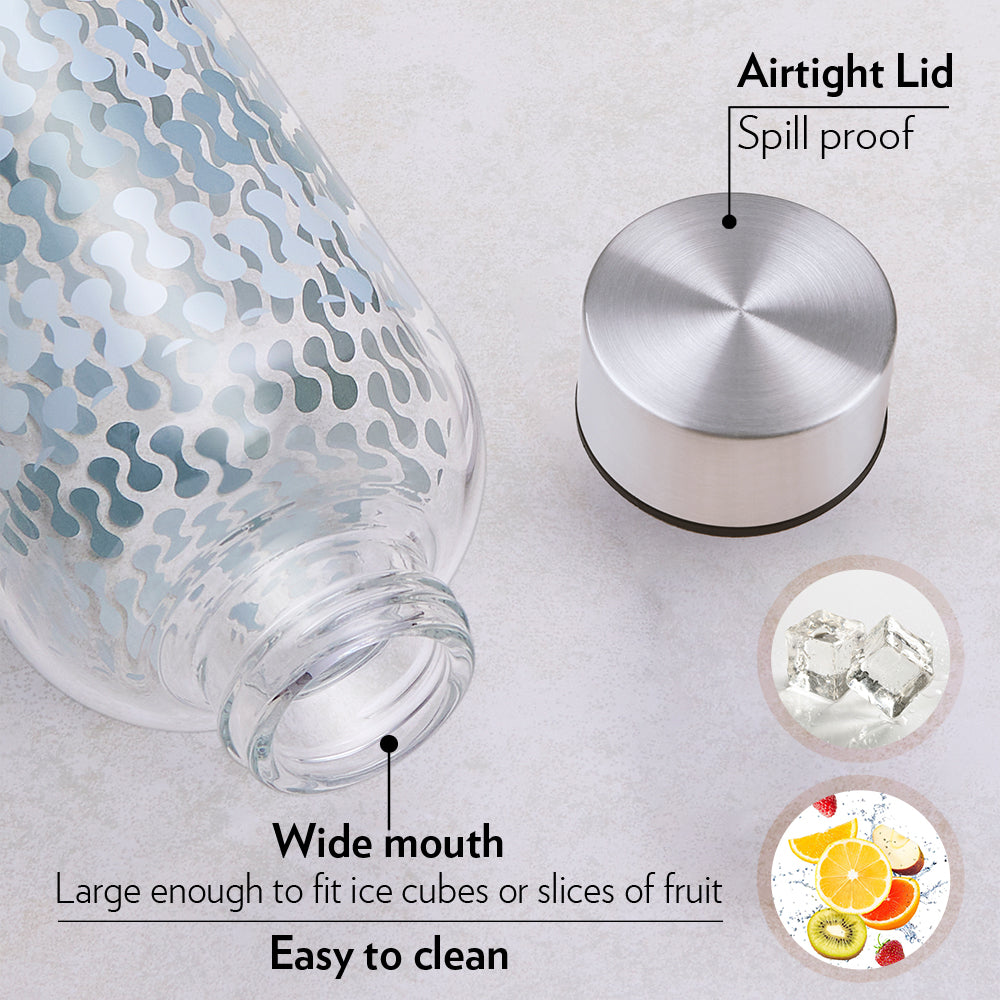 Vista Glass Bottle w Narrow Mouth, Silver Lid, 1L