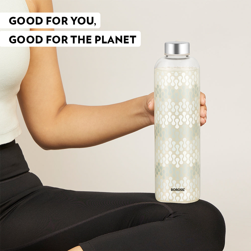 Vista Glass Bottle w Narrow Mouth, Silver Lid, 1L