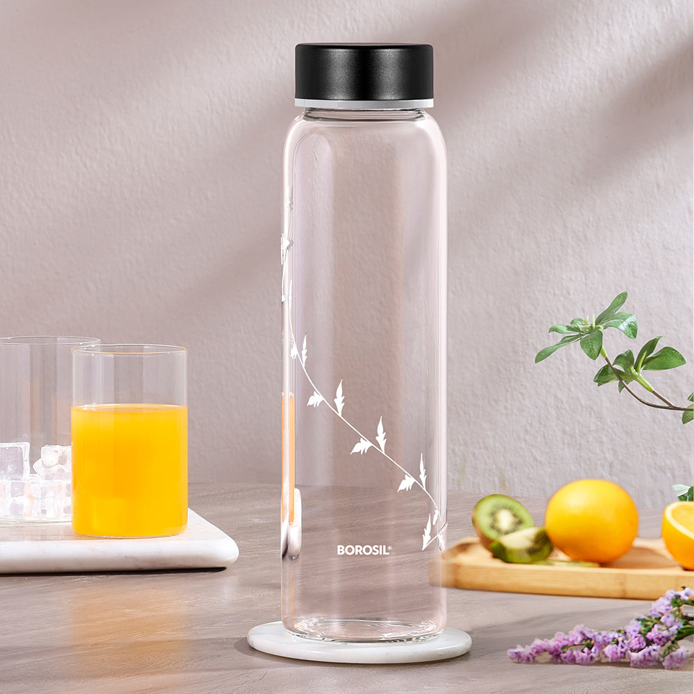 Crysto Glass Bottle w SS Lid-Krip White, 1L