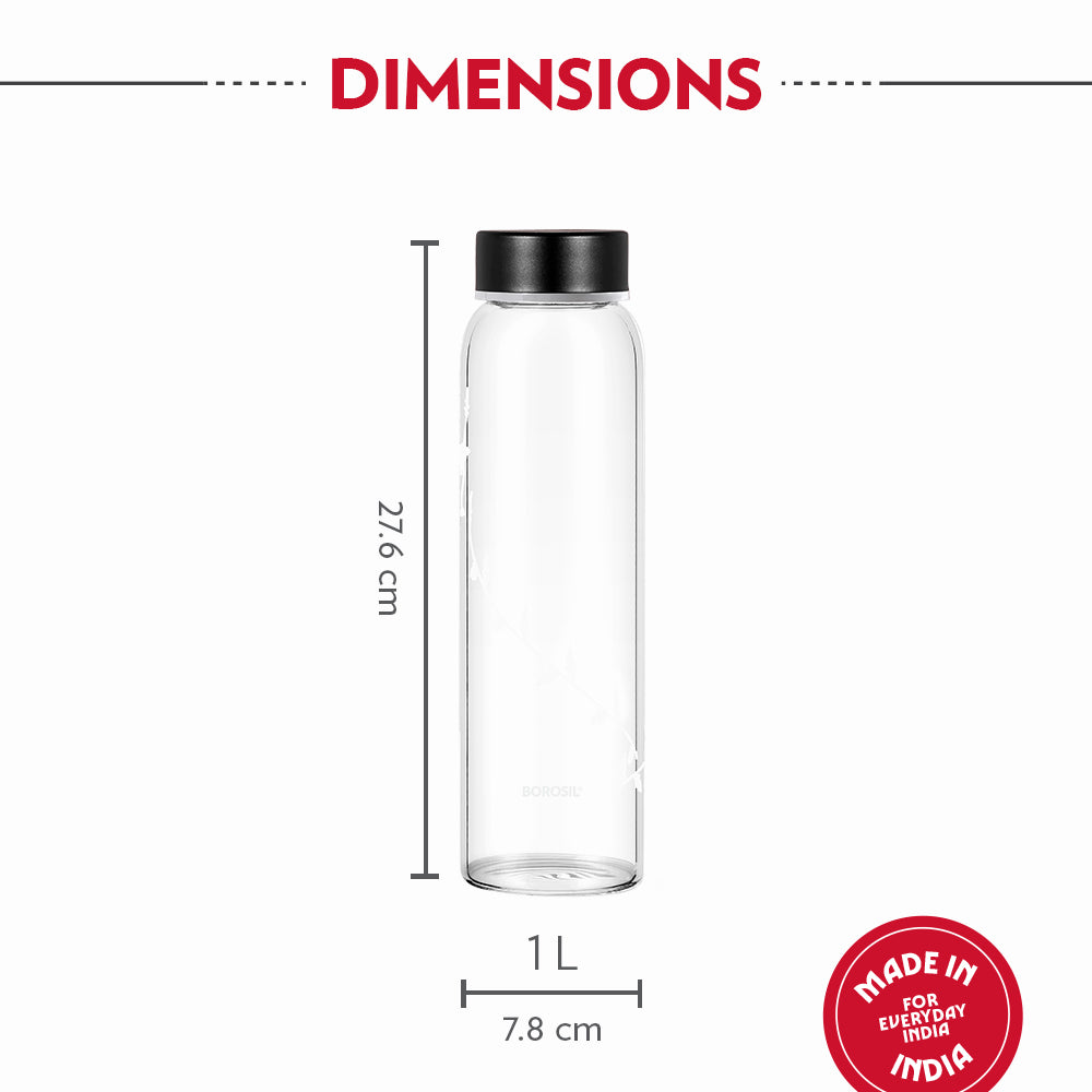 Crysto Glass Bottle w SS Lid-Krip White, 1L