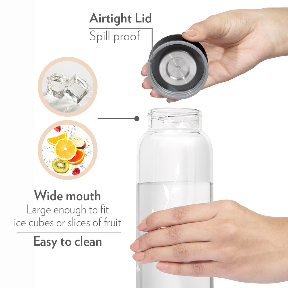 Crysto Glass Bottle w SS Lid-Krip White, 1L
