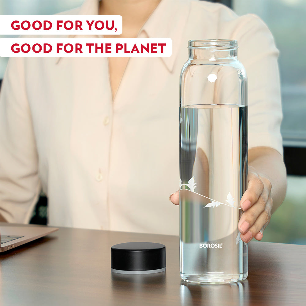 Crysto Glass Bottle w SS Lid-Krip White, 1L