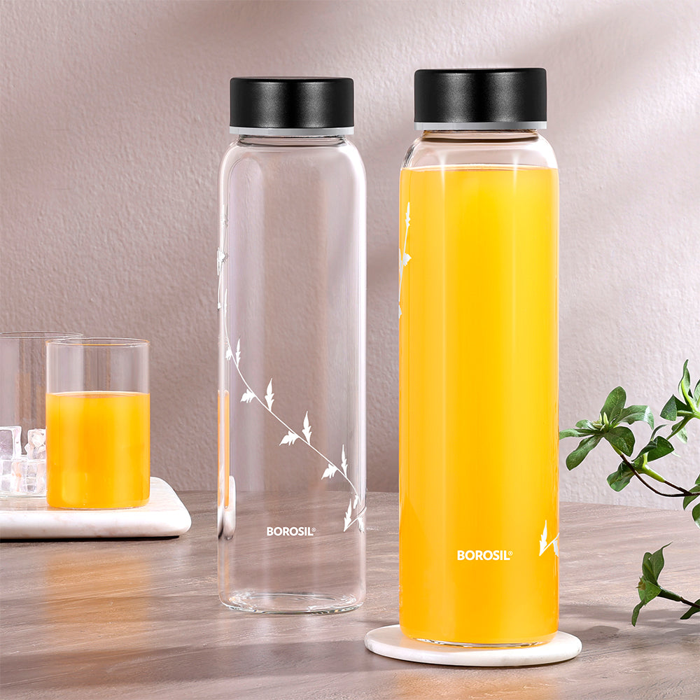 Crysto Glass Bottle w SS Lid-Krip White, 1L