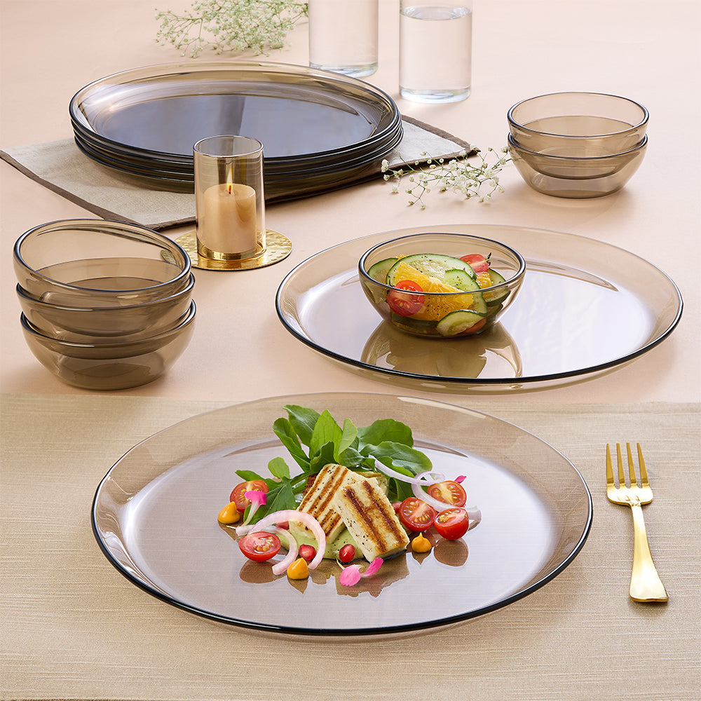 Aura Ion Glass Dinner Set, Brown