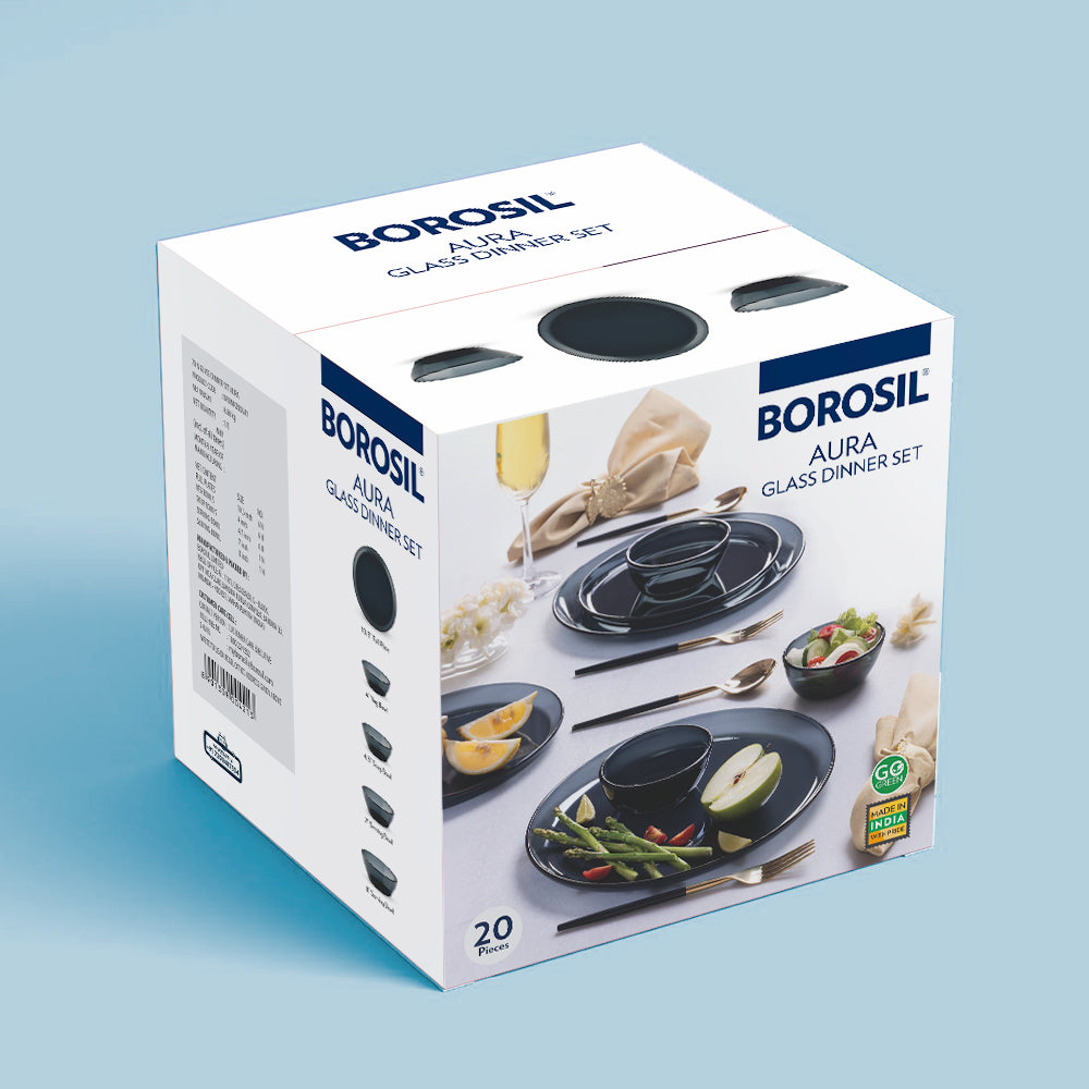 Borosil Aura Glass Dinner Set, Grey, 20 pc