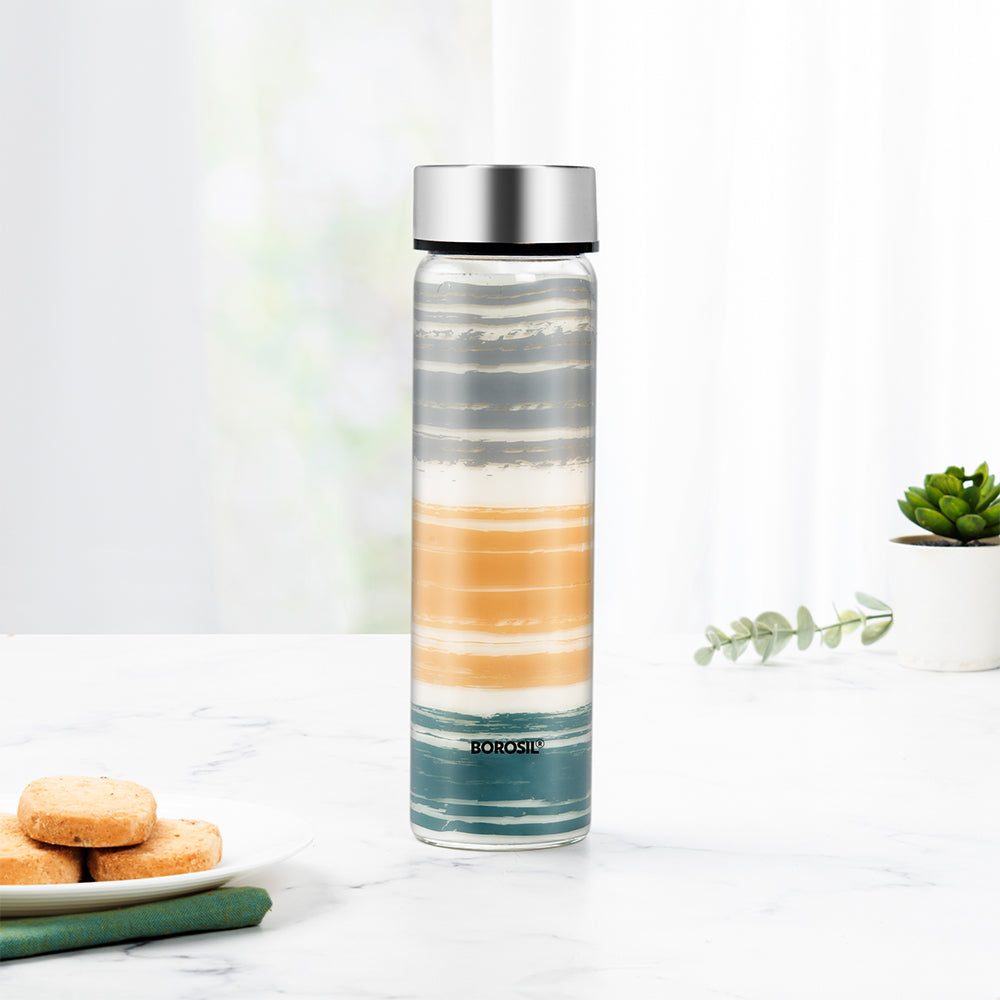 Glance Glass Bottle w Wide Mouth, Silver Lid, 550ml