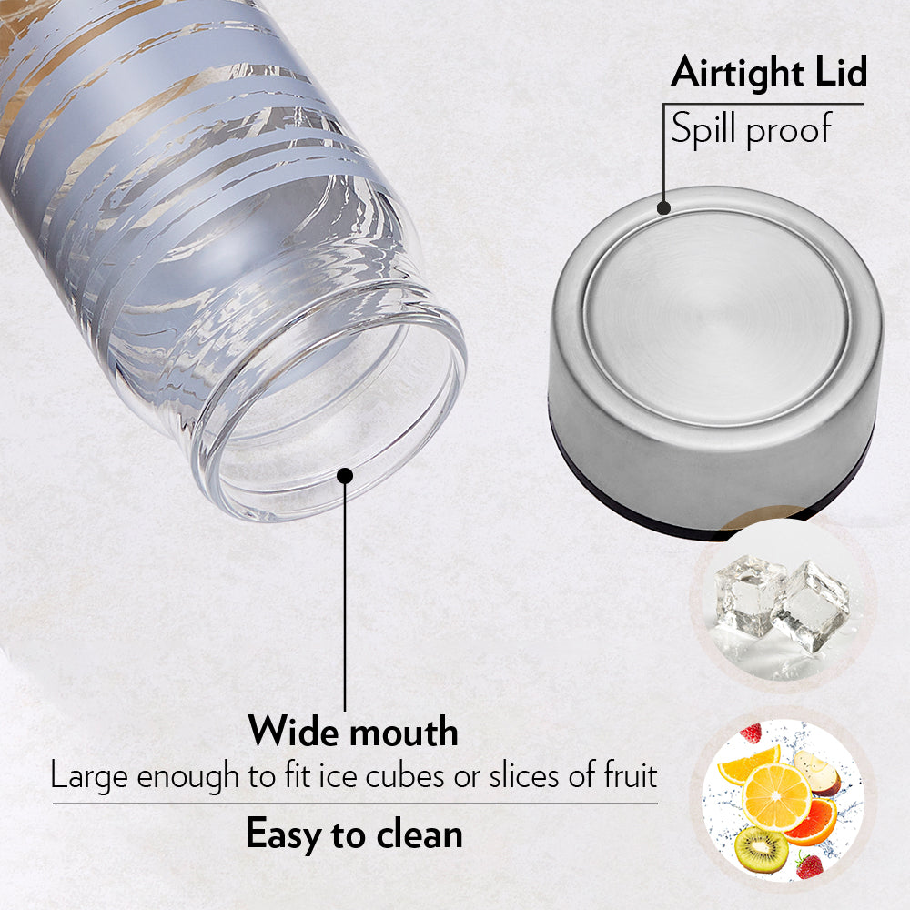 Glance Glass Bottle w Wide Mouth, Silver Lid, 550ml