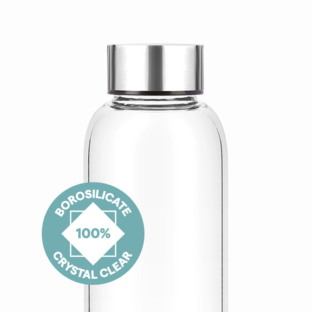 Borosil Neo Glass Bottle SS Lid Wide Mouth w Neoprene Cover, 550 ml