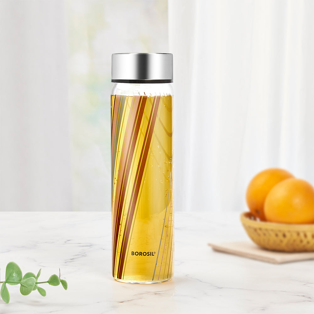 Prism Glass Bottle w Wide Mouth, Silver Lid, 550ml