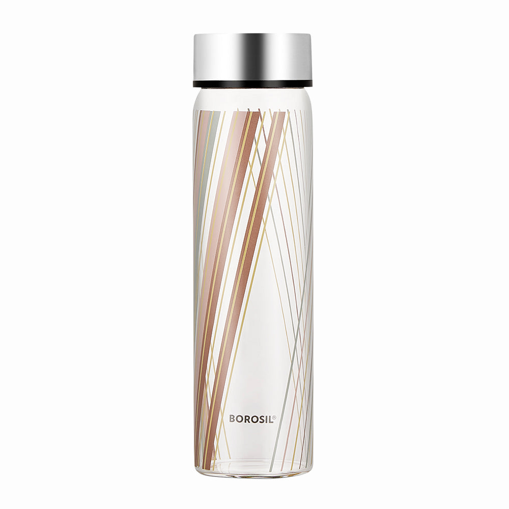 Prism Glass Bottle w Wide Mouth, Silver Lid, 550ml