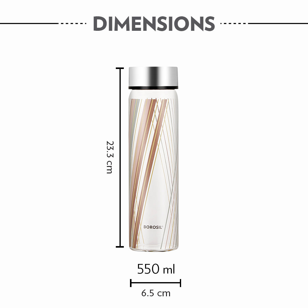 Prism Glass Bottle w Wide Mouth, Silver Lid, 550ml