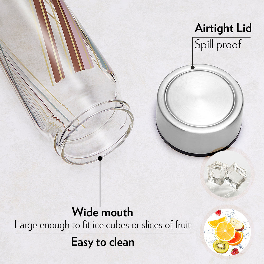 Prism Glass Bottle w Wide Mouth, Silver Lid, 550ml