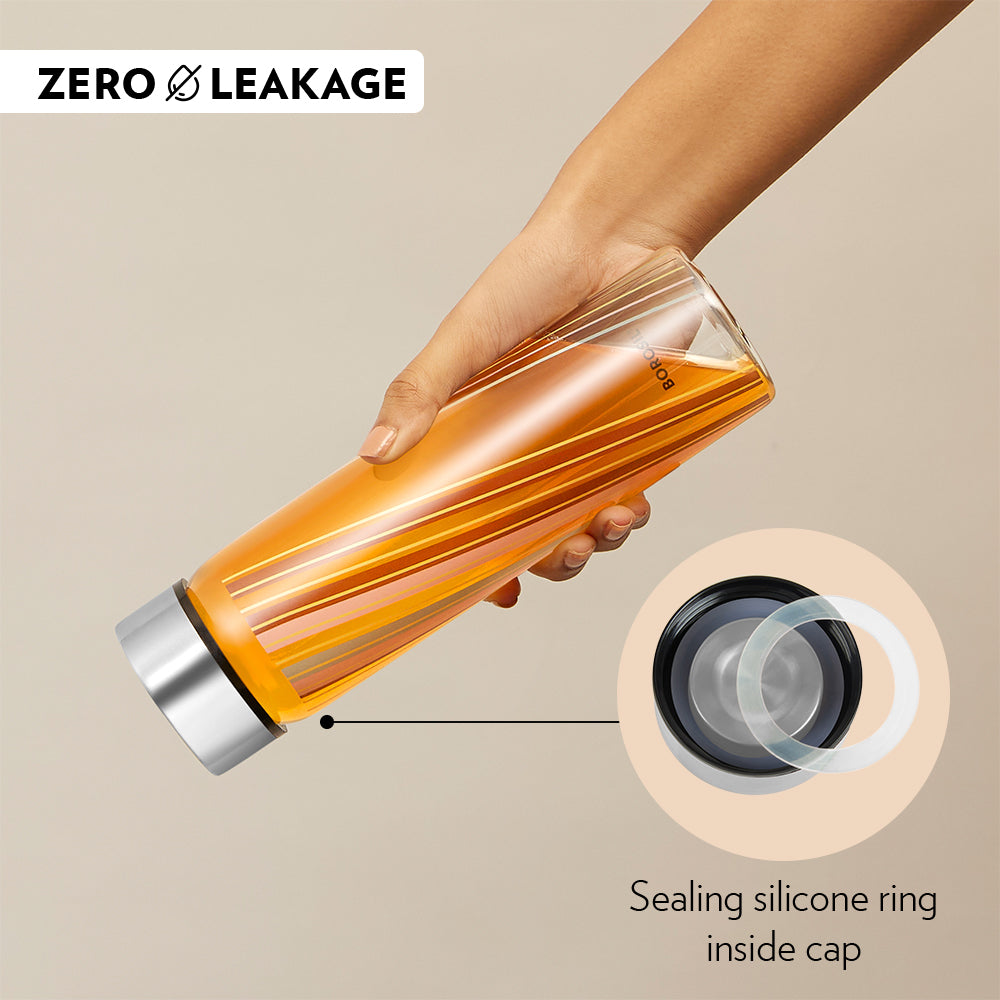 Prism Glass Bottle w Wide Mouth, Silver Lid, 550ml