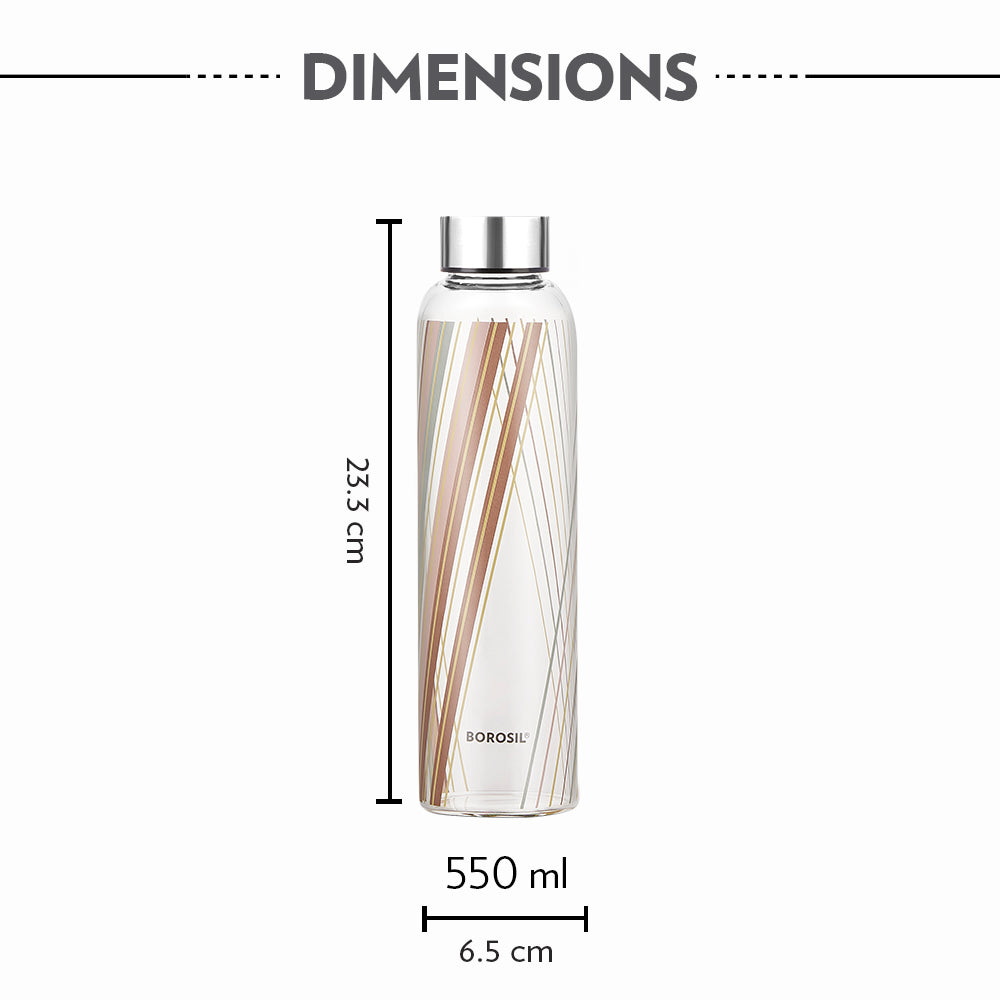 Prism Glass Bottle w Narrow Mouth, Silver Lid, 550ml