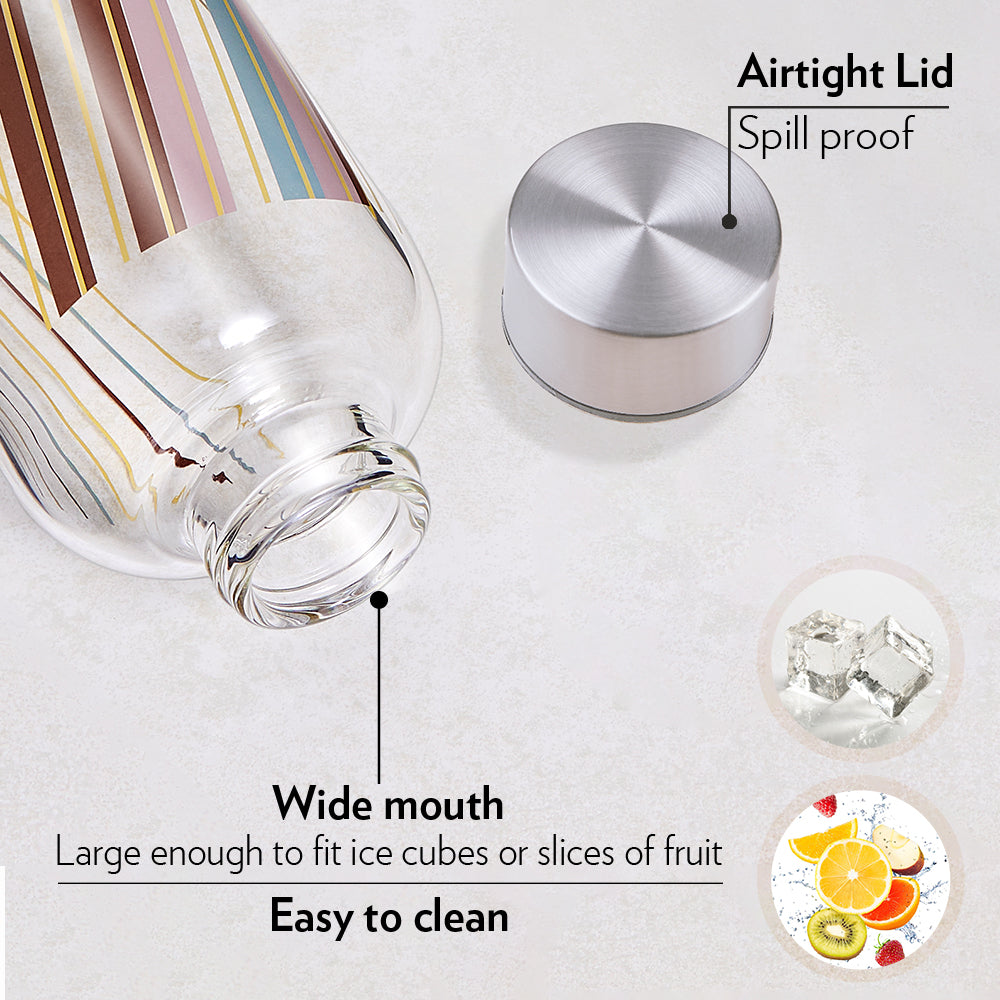 Prism Glass Bottle w Narrow Mouth, Silver Lid, 550ml
