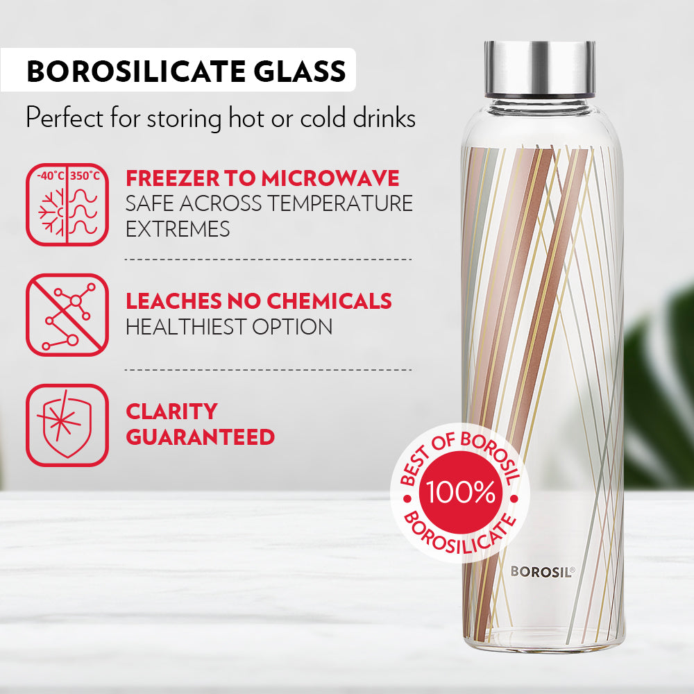Prism Glass Bottle w Narrow Mouth, Silver Lid, 550ml
