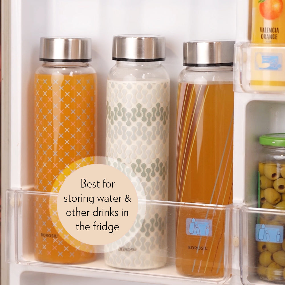 Roma Glass Bottle w Narrow Mouth, Silver Lid, 550ml