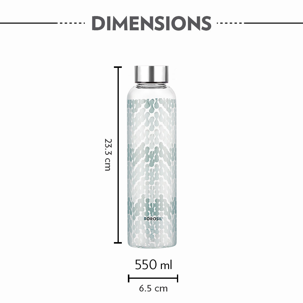 Vista Glass Bottle w Narrow Mouth, Silver Lid, 550ml