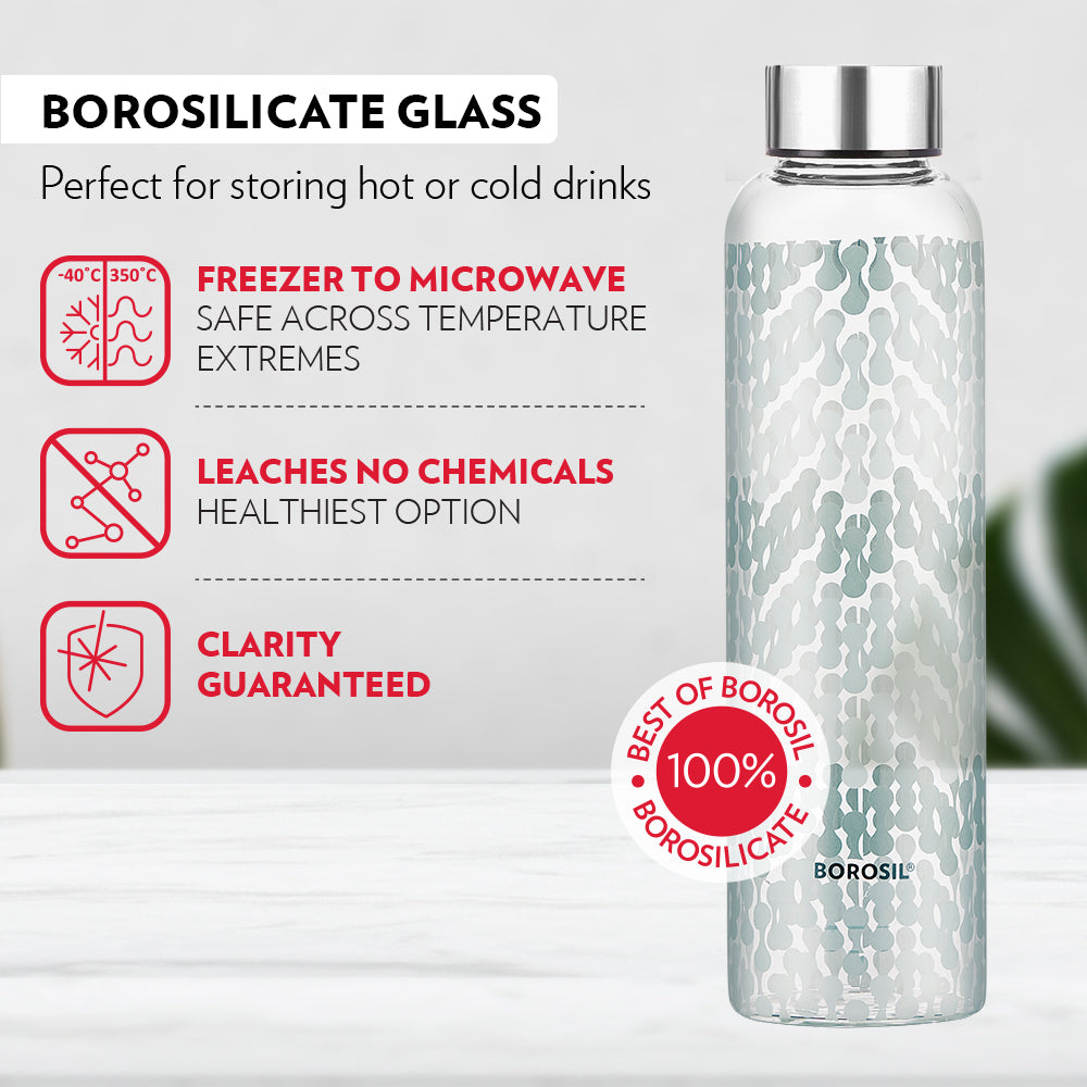 Vista Glass Bottle w Narrow Mouth, Silver Lid, 550ml