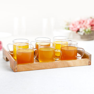 Borosil Vision Classic Delite Mug Set w Wooden Tray