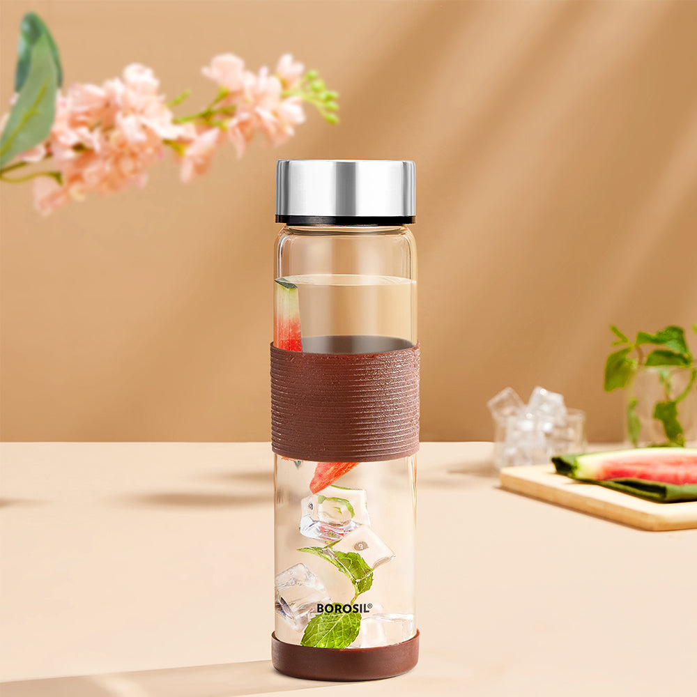 Neo Clear Glass Bottle Wide Mouth w Brown Silicon Grip