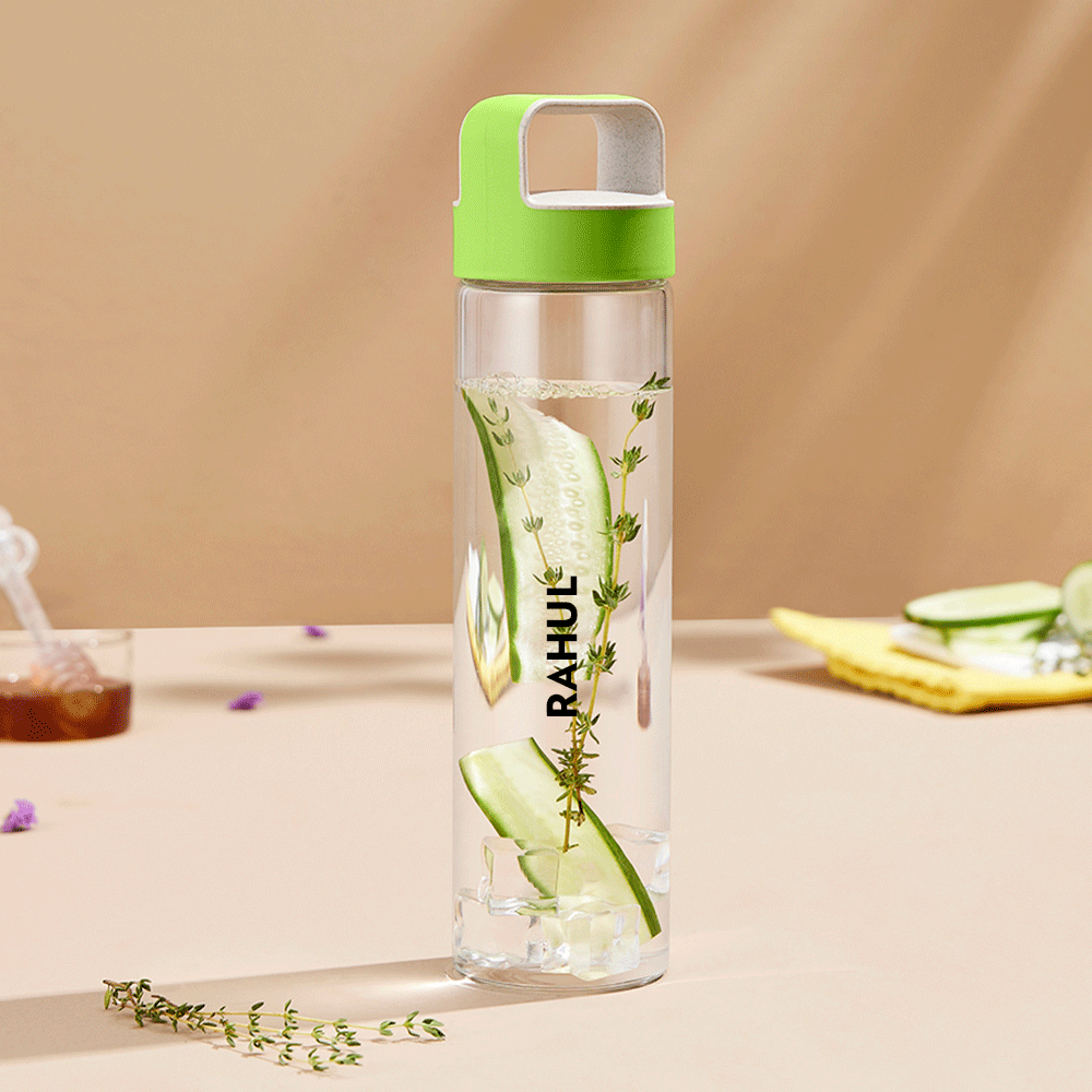 Neo Borosilicate Glass Bottle-Green Lid-Personalise