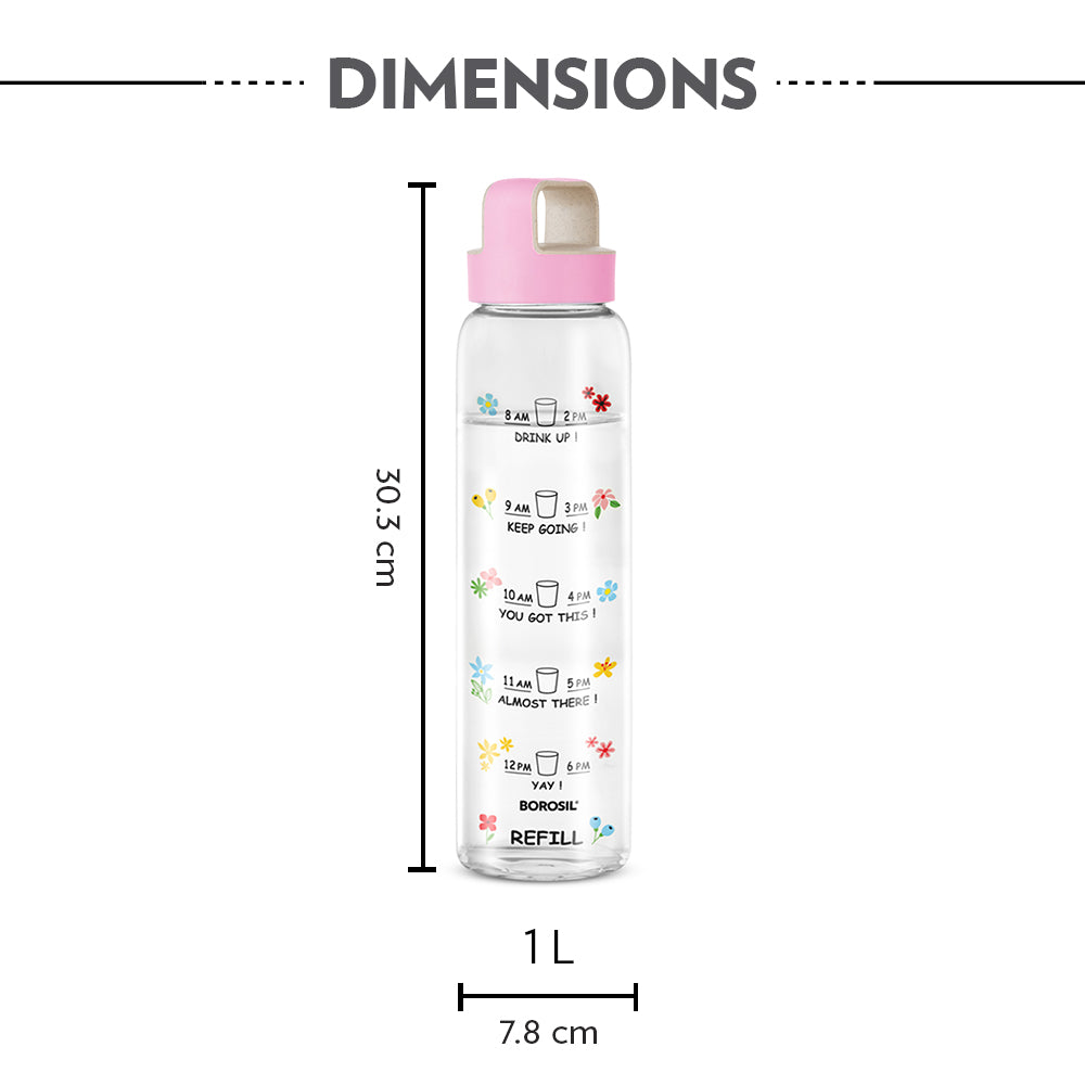 Borosil AM-PM Glass Bottle w Husk Lid, Pink