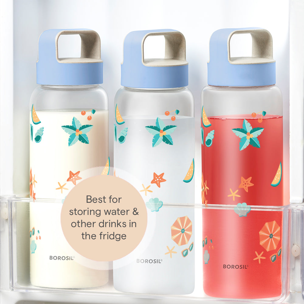 Borosil Tropica Glass Bottle w Husk Lid, 750ml