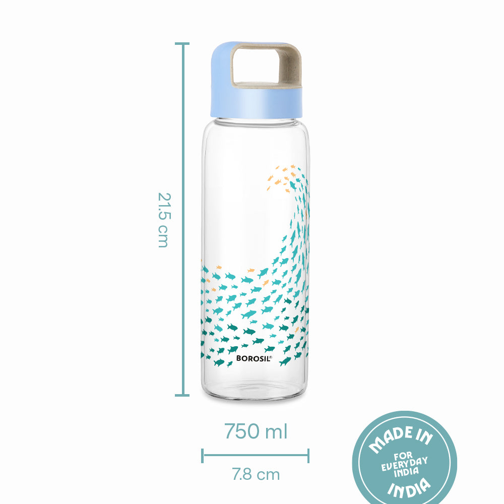 Borosil Marina Glass Bottle w Husk Lid, 750ml